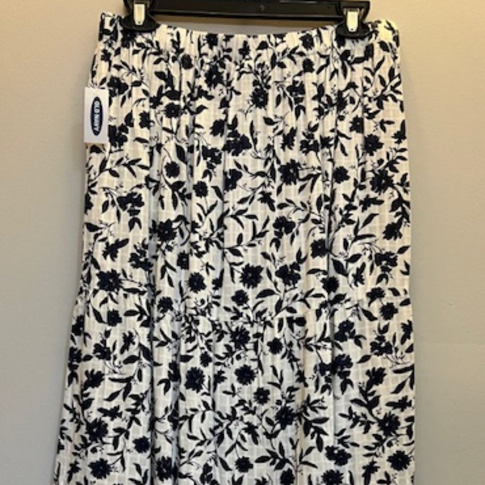 Old Navy Tiered Black White Skirt, Midi, Size M, NEW